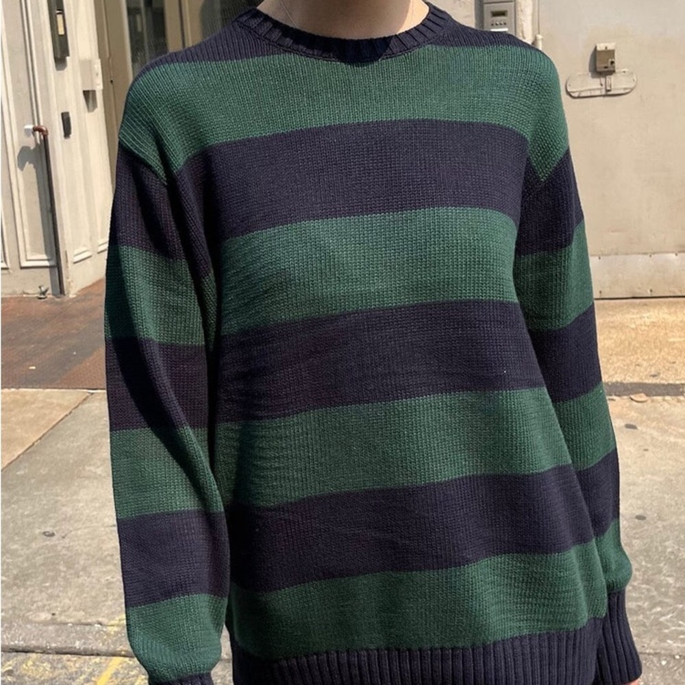 Brandy Melville Green and Blue Striped Sweater